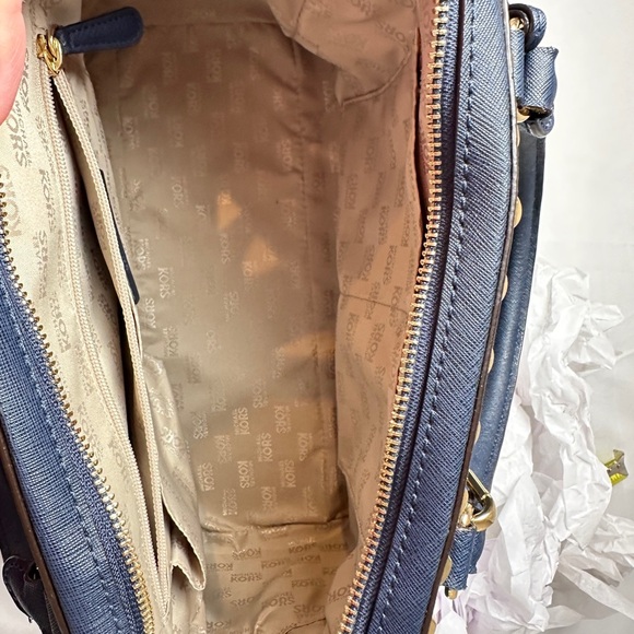 Michael Kors Large TZ SELMA STUD Satchel Bag NAVY Blue Saffiano Leather - Picture 9 of 12